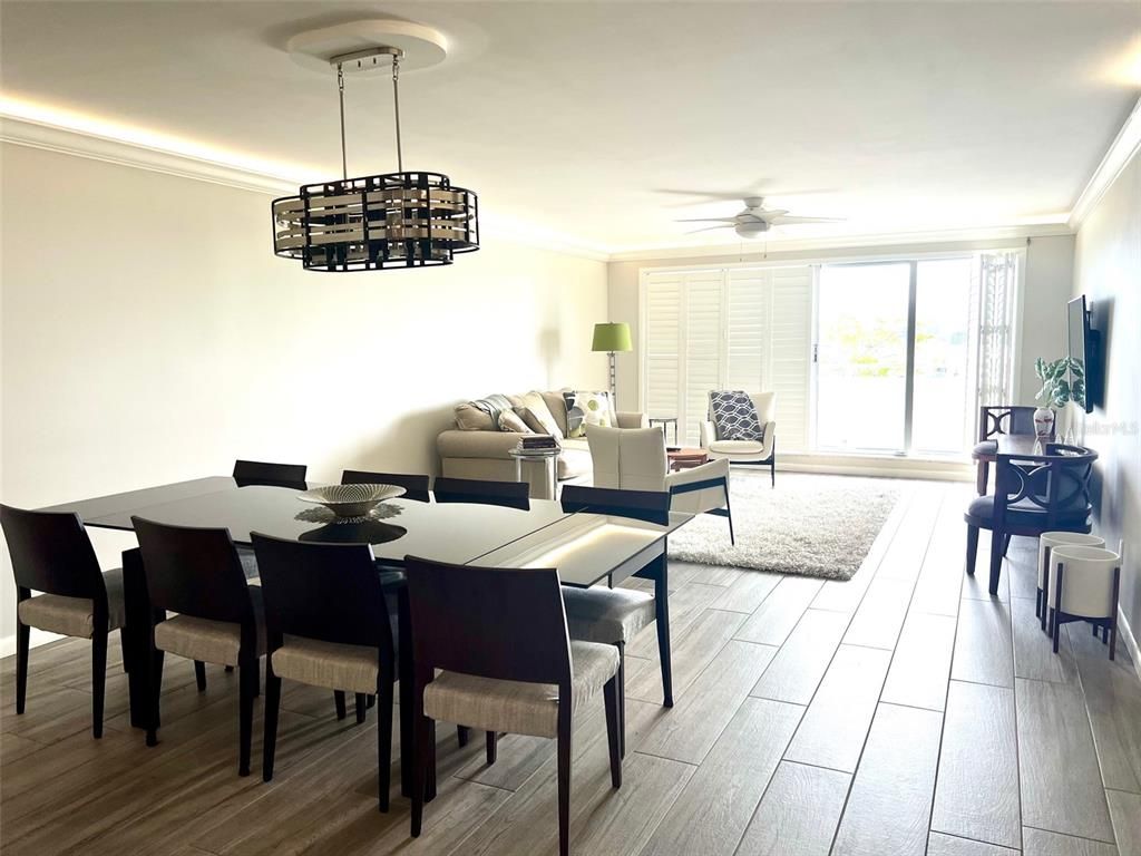 Dining room, Interior, Living room, Pendant Lights, Wood Texture Flooring