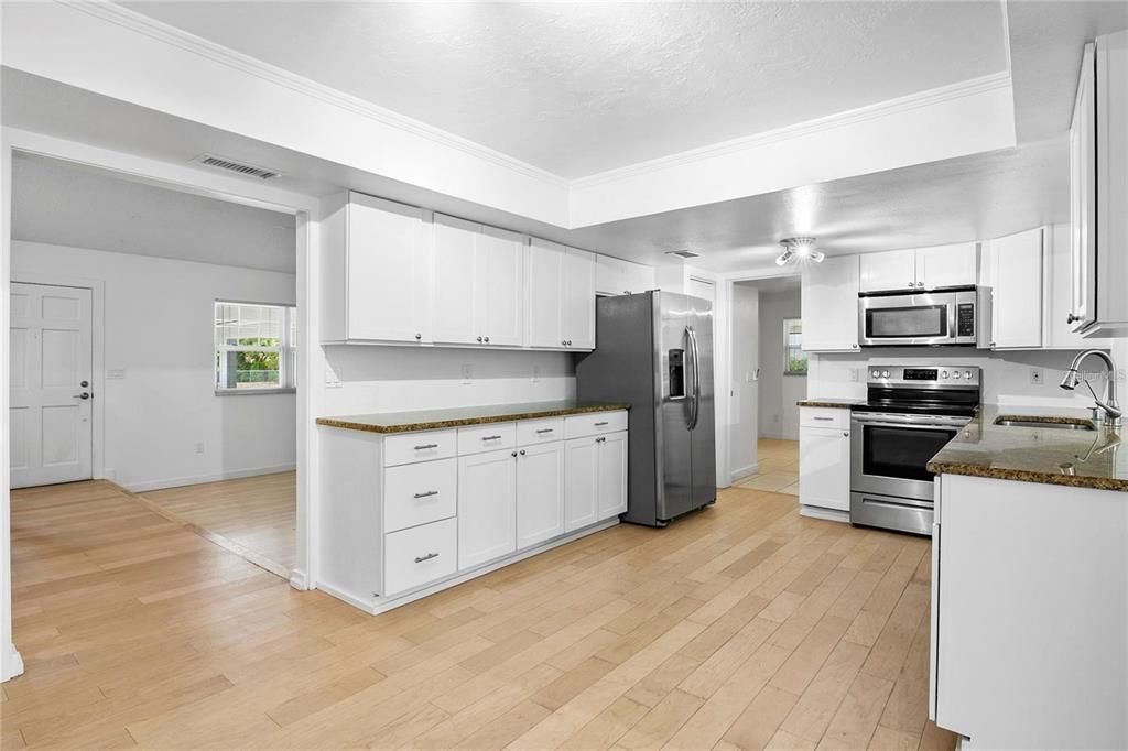 Interior, Kitchen, Stainless Steel Appliances, Wood Texture Flooring