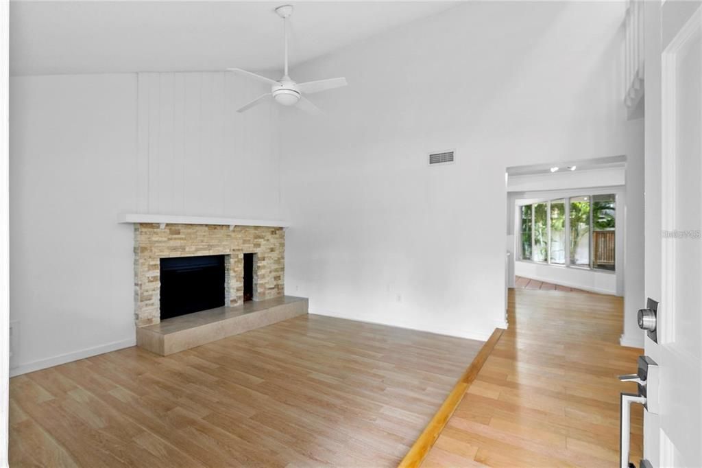 Empty room, Fireplace, Interior, Wood Texture Flooring