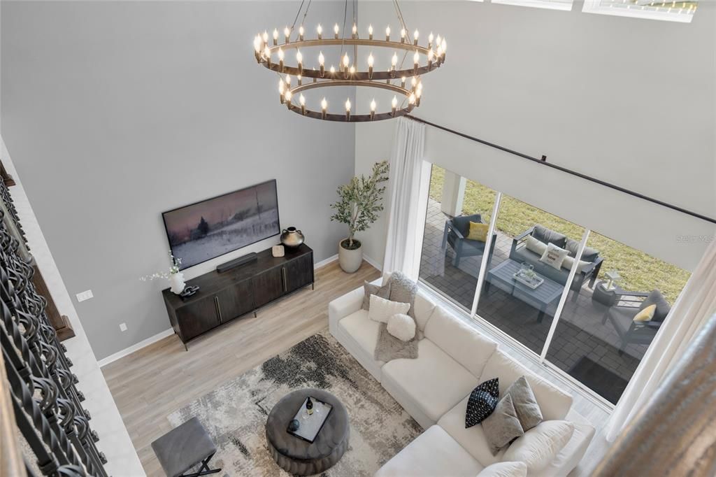 Interior, Living room, Pendant Lights, Wood Texture Flooring
