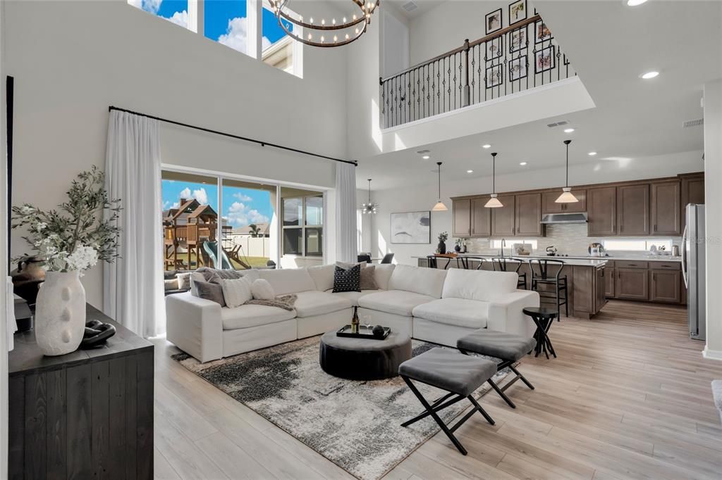 Interior, Kitchen, Living room, Pendant Lights, Recessed Lighting, Wood Texture Flooring