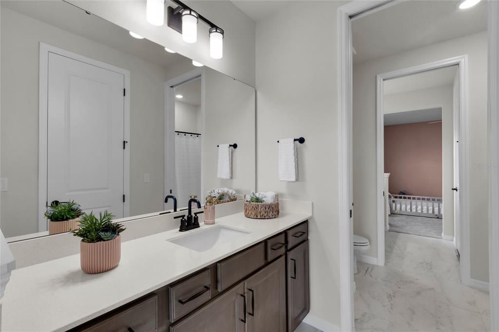 Bathroom, Dual Sink Vanities, Interior, Marble, Recessed Lighting