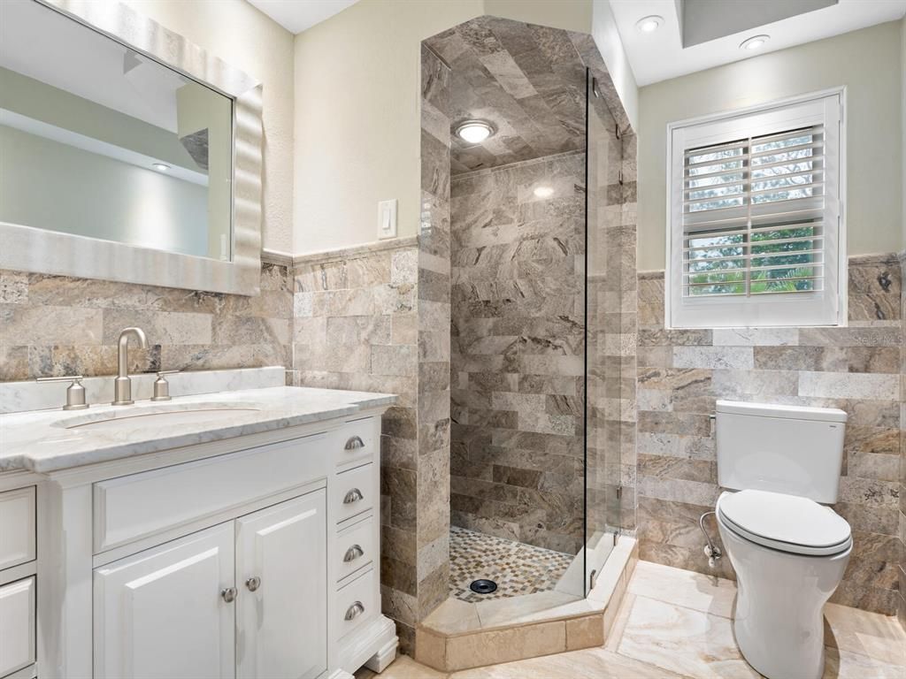 Bathroom, Glass Shower, Interior, Recessed Lighting