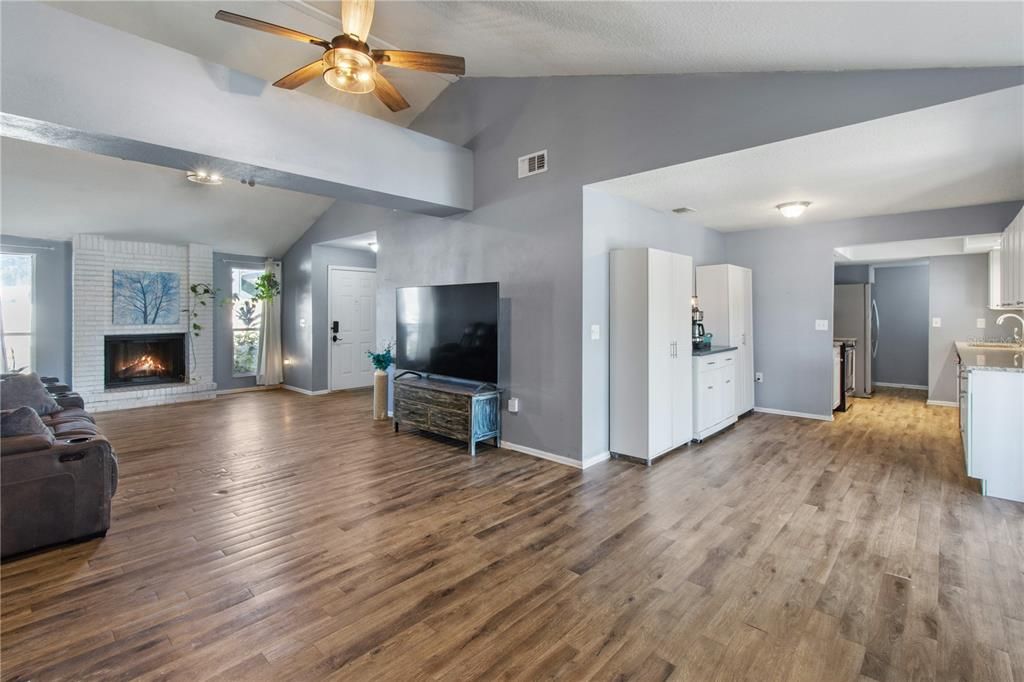 Fireplace, Interior, Living room, Wood Texture Flooring