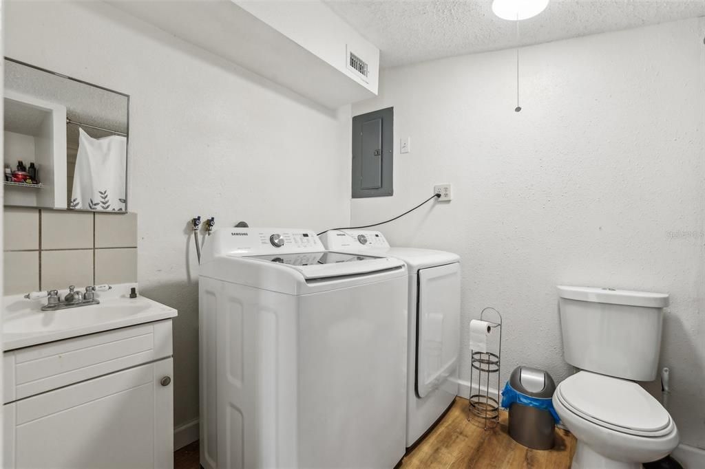 Interior, Washer, Wood Texture Flooring