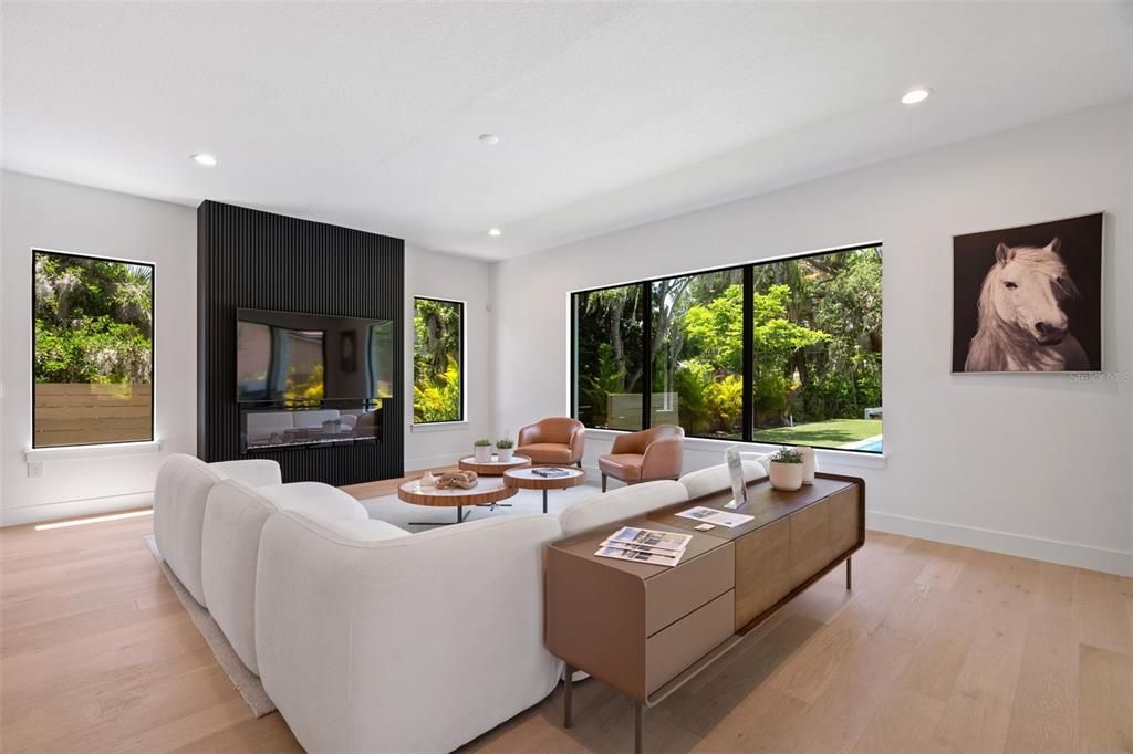 Interior, Living room, Recessed Lighting, Wood Texture Flooring