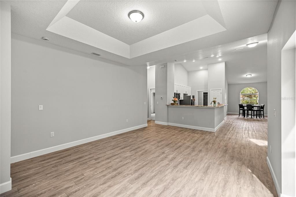 Dining room, Interior, Recessed Lighting, Wood Texture Flooring