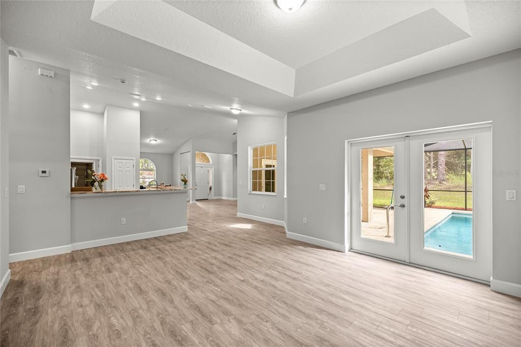 Empty room, Interior, Recessed Lighting, Wood Texture Flooring