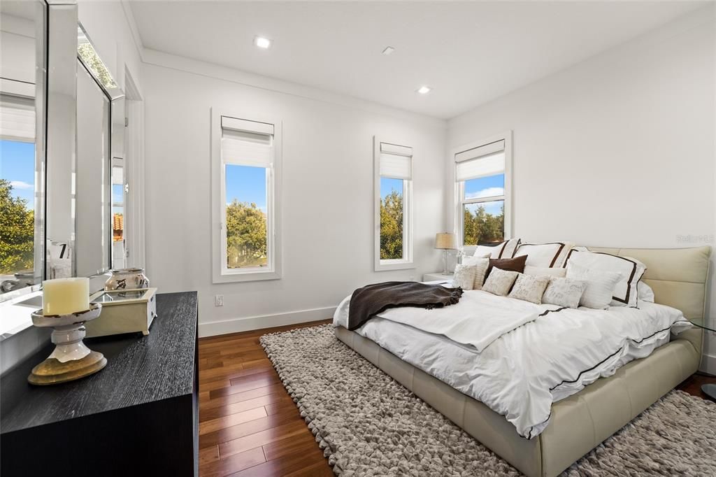 Bedroom, Interior, Recessed Lighting, Wood Texture Flooring