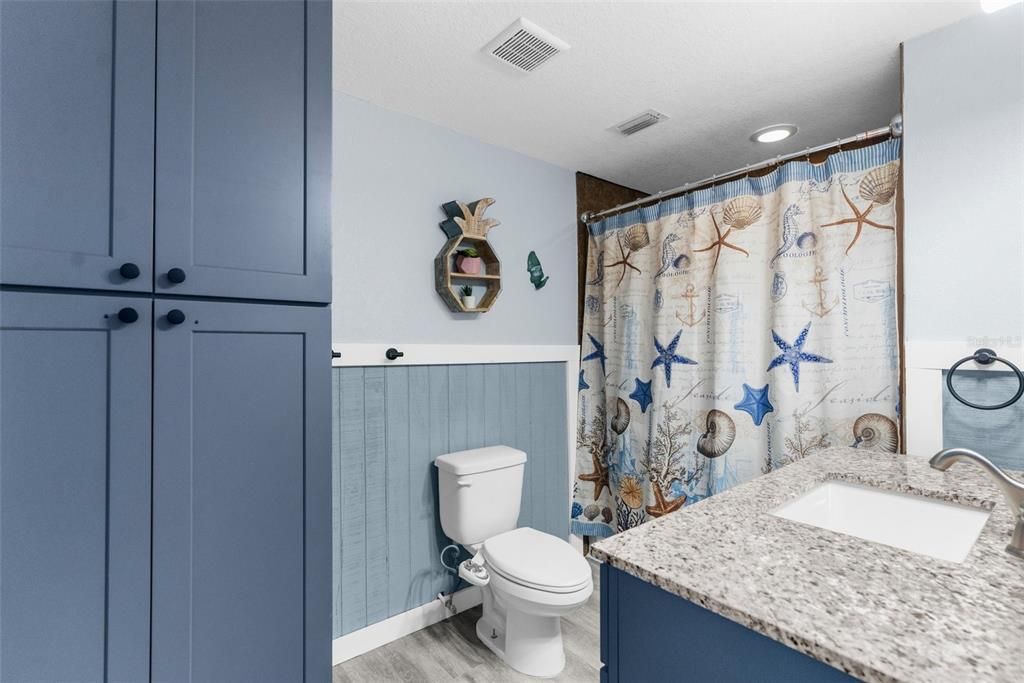 Bathroom, Interior, Recessed Lighting, Wood Texture Flooring