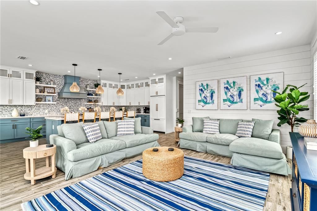 Interior, Kitchen, Living room, Pendant Lights, Recessed Lighting, Stainless Steel Appliances, Wood Texture Flooring