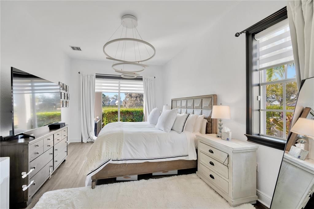 Bedroom, Interior, Pendant Lights, Wood Texture Flooring