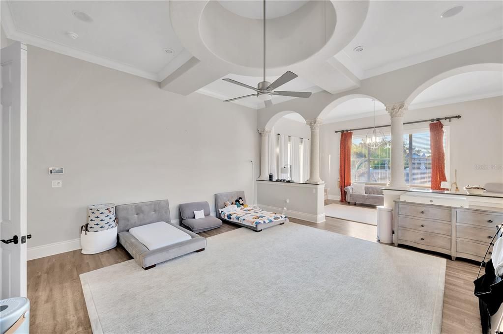 Chandelier, Interior, Recessed Lighting, Wood Texture Flooring