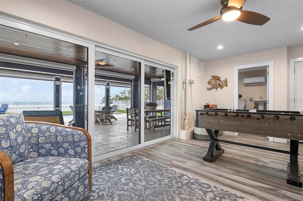 Game Room, Interior, Recessed Lighting, Water, Wood Texture Flooring
