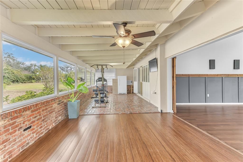 Interior, Stone Walls, Sun Room, Wood Texture Flooring