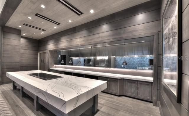 Interior, Kitchen, Recessed Lighting, Stainless Steel Appliances, Wooden Ceilings, Wood Texture Flooring, Wooden Walls