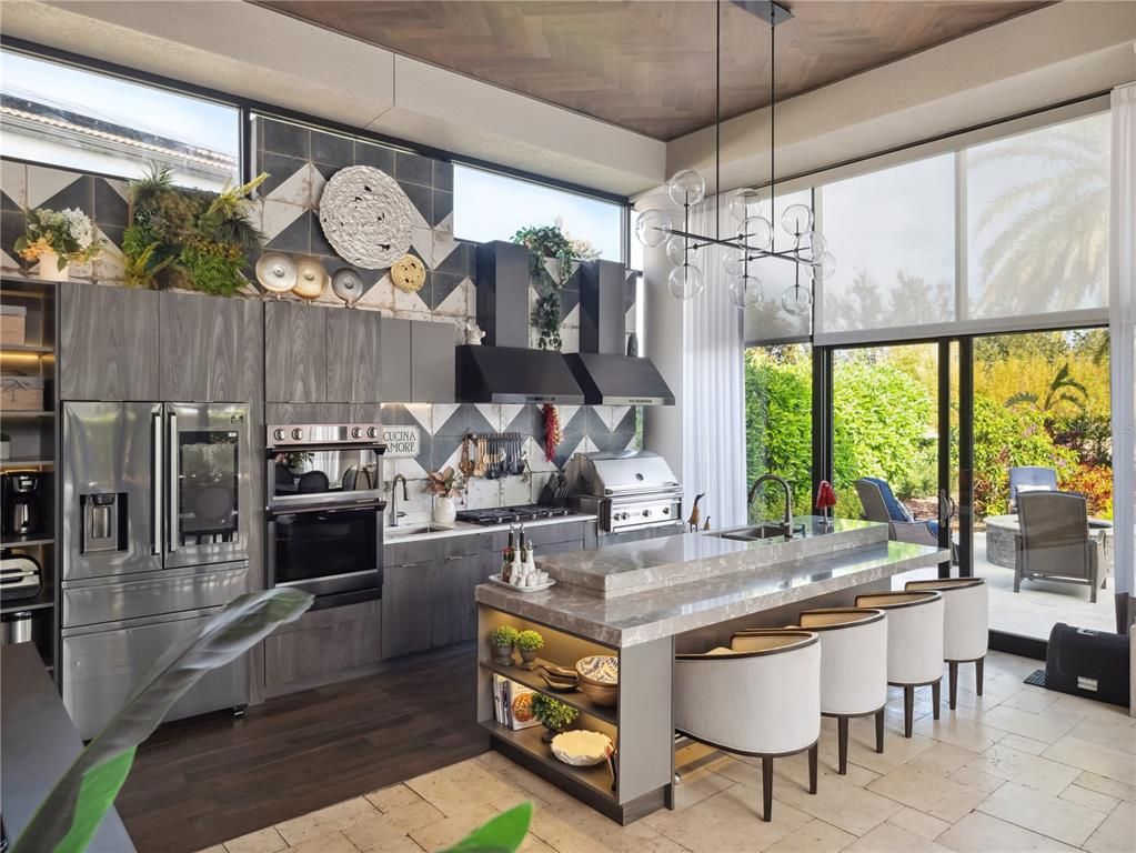Interior, Kitchen, Pendant Lights, Stainless Steel Appliances, Wood Texture Flooring