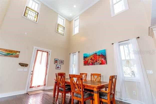 Dining room, Interior, Recessed Lighting, Wood Texture Flooring