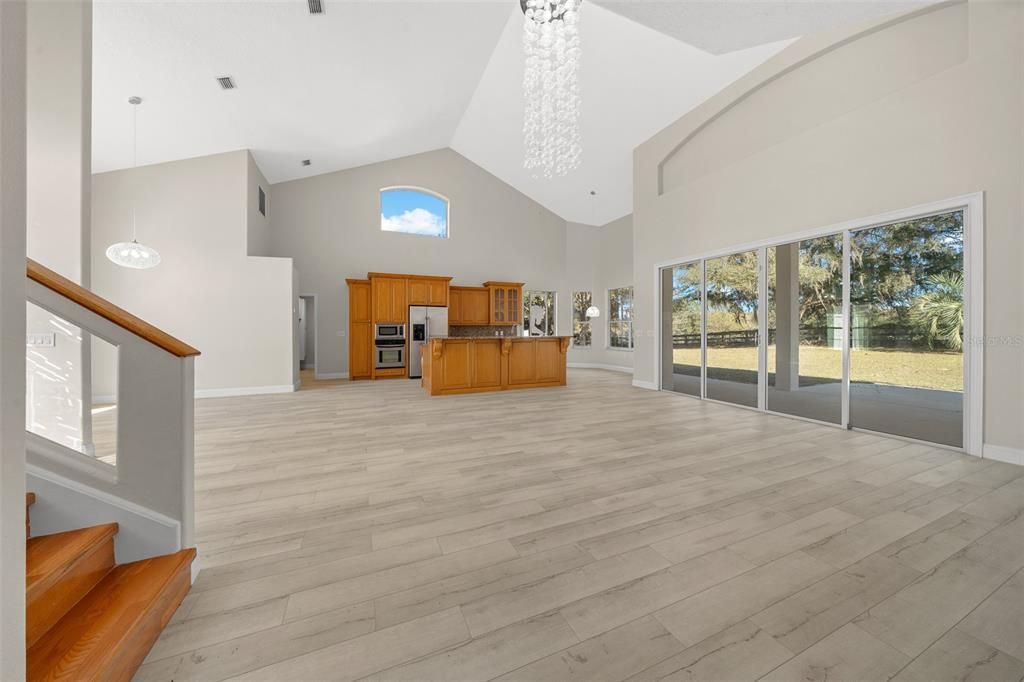Interior, Kitchen, Pendant Lights, Stainless Steel Appliances, Wood Texture Flooring