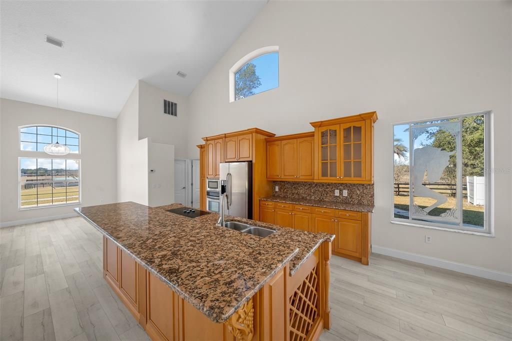 Interior, Kitchen, Pendant Lights, Stainless Steel Appliances, Wood Texture Flooring