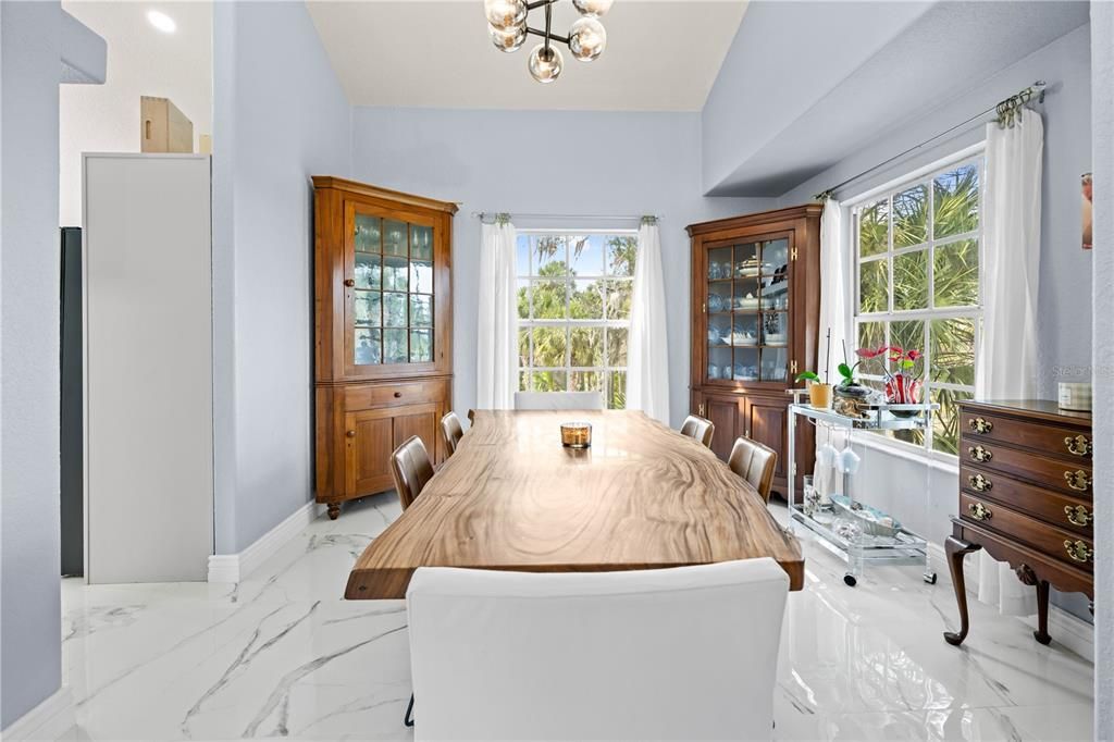 Dining room, Interior, Marble, Recessed Lighting