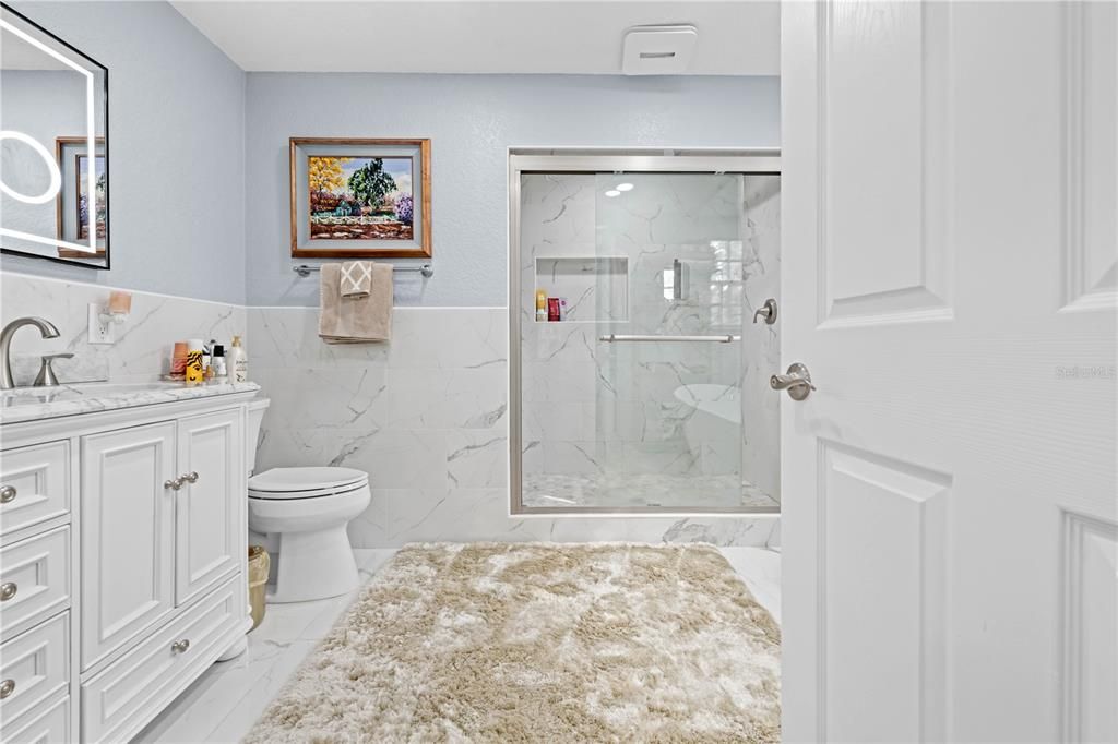 Bathroom, Glass Shower, Interior, Marble, Marble Walls