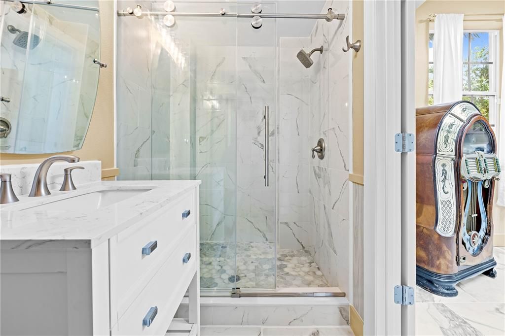 Bathroom, Glass Shower, Interior, Marble, Marble Walls