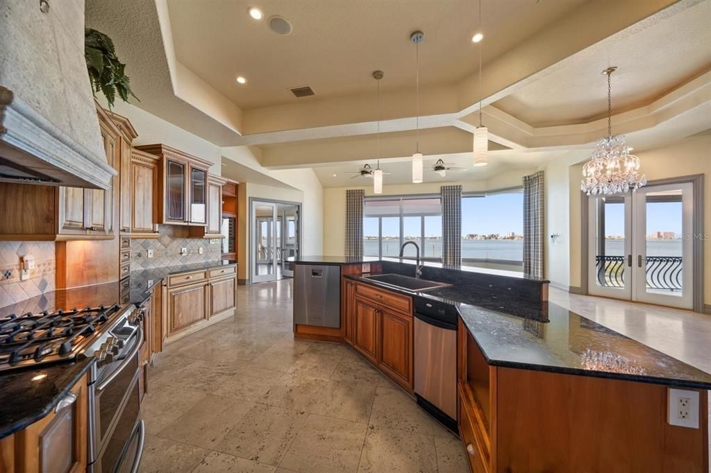 Chandelier, Interior, Kitchen, Pendant Lights, Recessed Lighting, Stainless Steel Appliances, Water