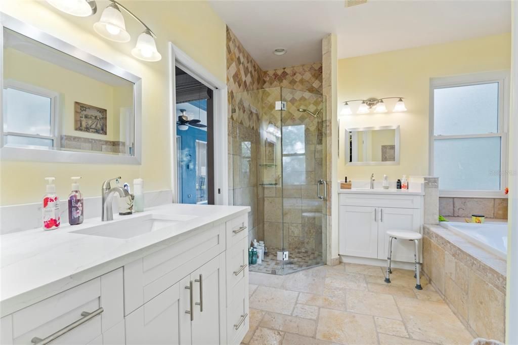 Bathroom, Dual Sink Vanities, Glass Shower, Interior, Recessed Lighting