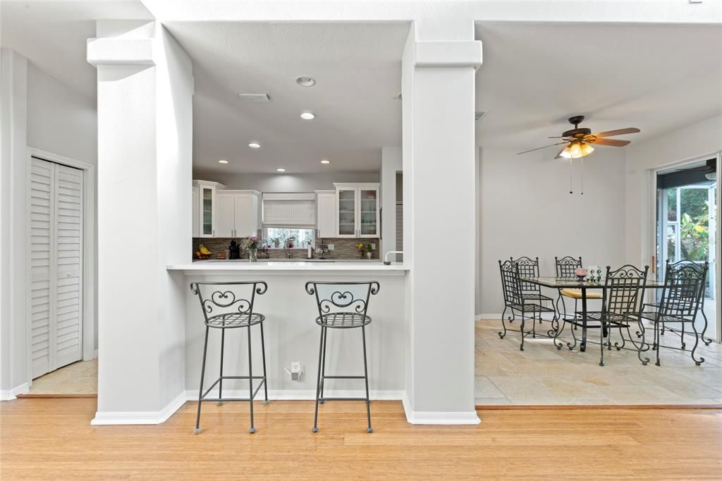 Dining room, Interior, Kitchen, Recessed Lighting, Wood Texture Flooring