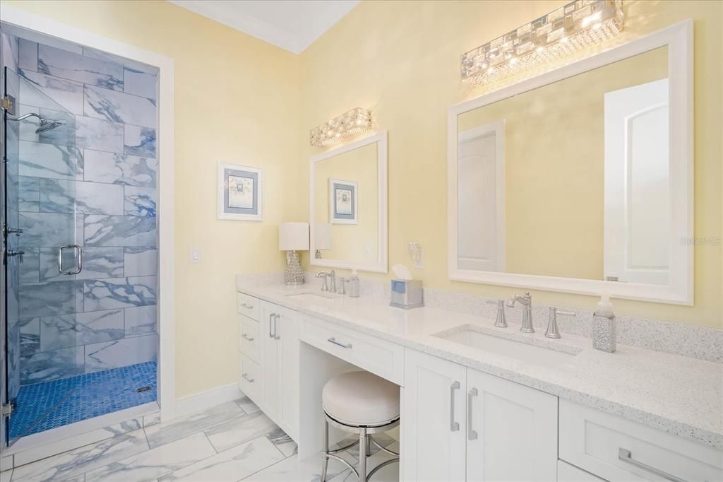 Bathroom, Dual Sink Vanities, Interior, Marble, Marble Walls