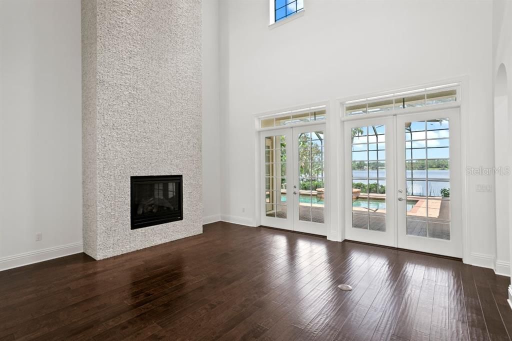 Empty room, Fireplace, Interior, Water, Wood Texture Flooring