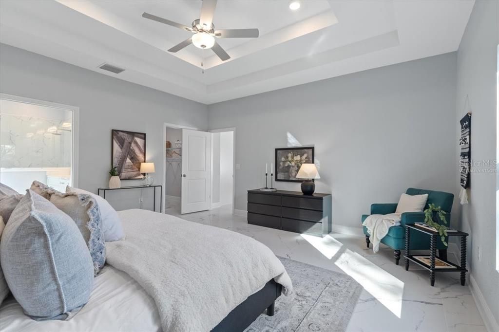 Bedroom, Interior, Marble, Recessed Lighting