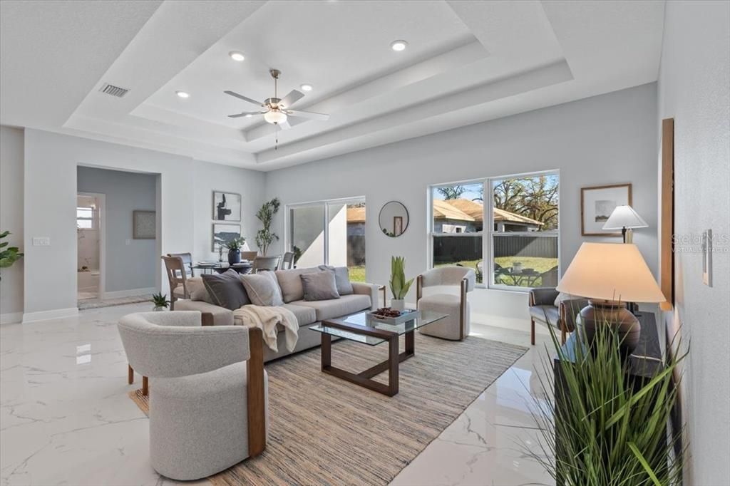 Dining room, Interior, Living room, Marble, Recessed Lighting