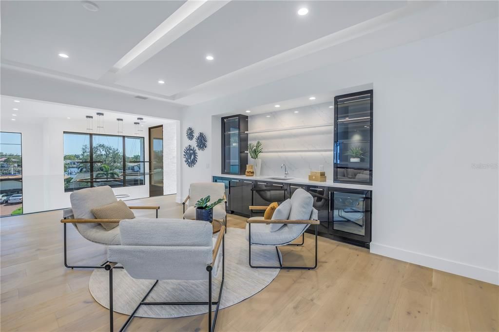 Home Office, Interior, Pendant Lights, Recessed Lighting, Wood Texture Flooring