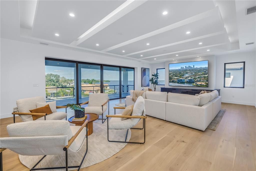 Interior, Living room, Recessed Lighting, Water, Wood Texture Flooring