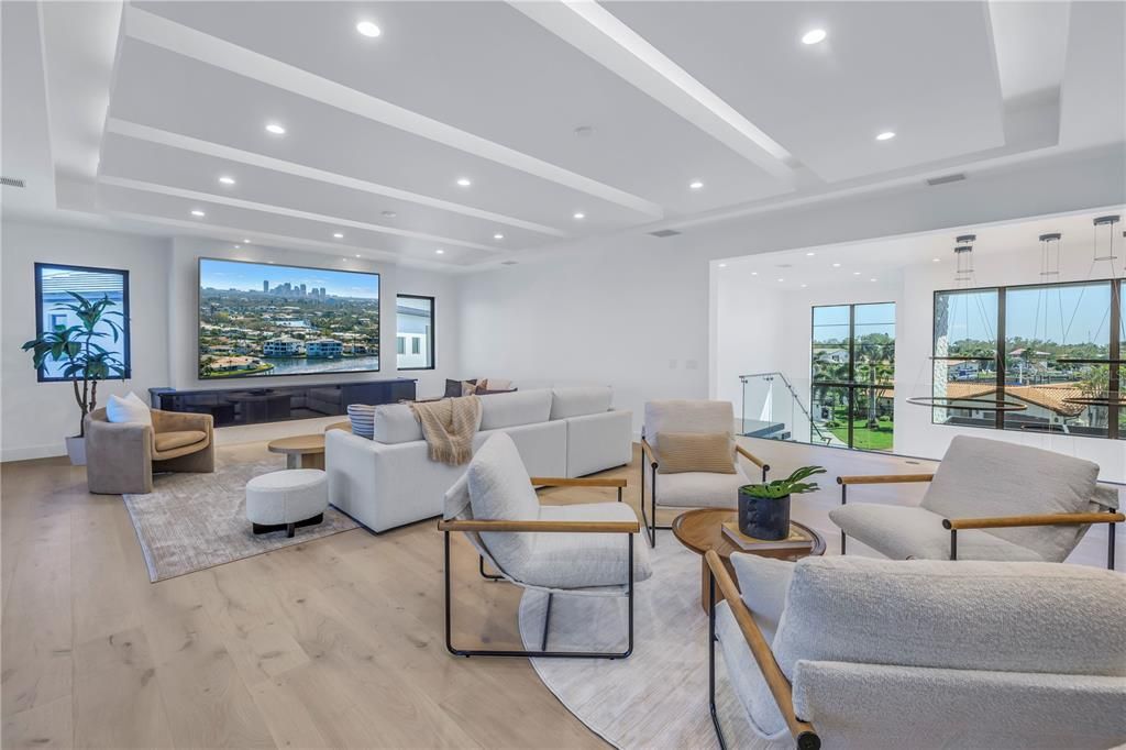 Interior, Living room, Recessed Lighting, Wood Texture Flooring