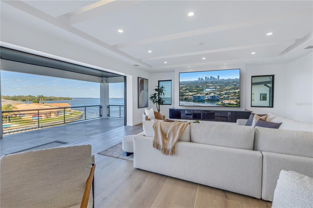 Interior, Living room, Recessed Lighting, Water, Wood Texture Flooring