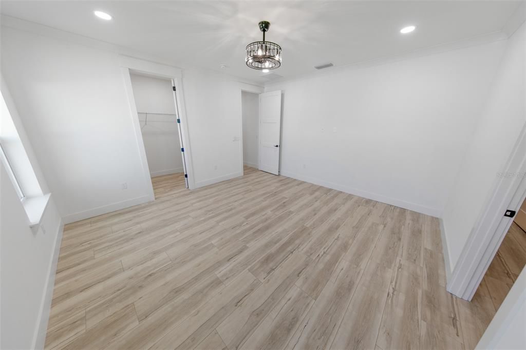 Chandelier, Empty room, Interior, Recessed Lighting, Wood Texture Flooring