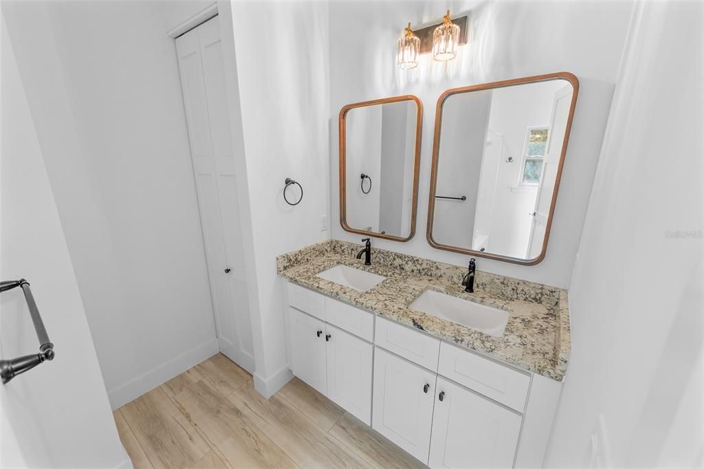 Bathroom, Dual Sink Vanities, Interior, Wood Texture Flooring