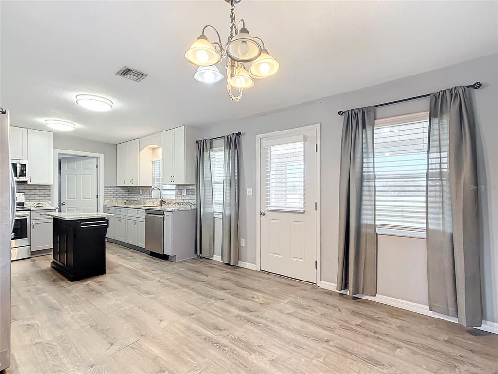 Interior, Kitchen, Pendant Lights, Stainless Steel Appliances, Wood Texture Flooring