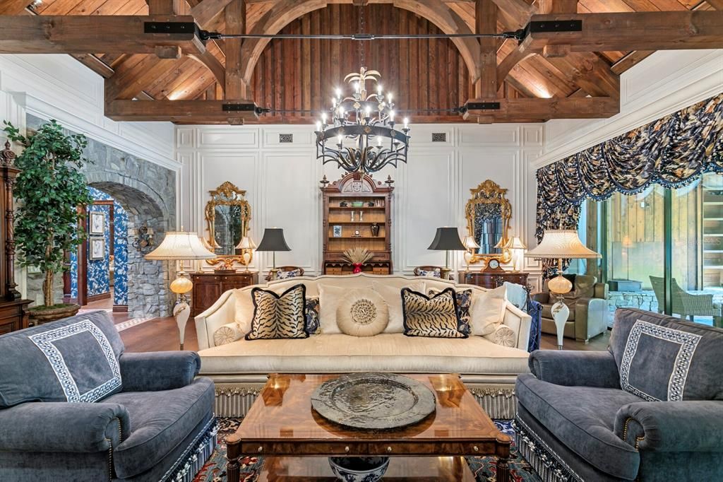 Chandelier, Interior, Living room, Wooden Beams, Wooden Ceilings