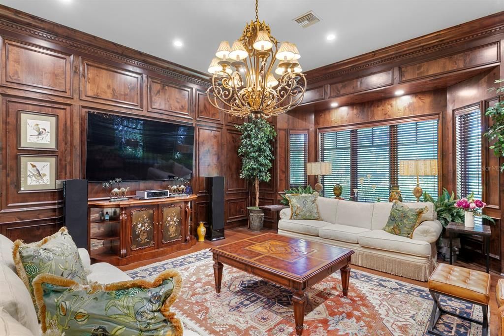 Chandelier, Interior, Living room, Recessed Lighting, Wood Texture Flooring