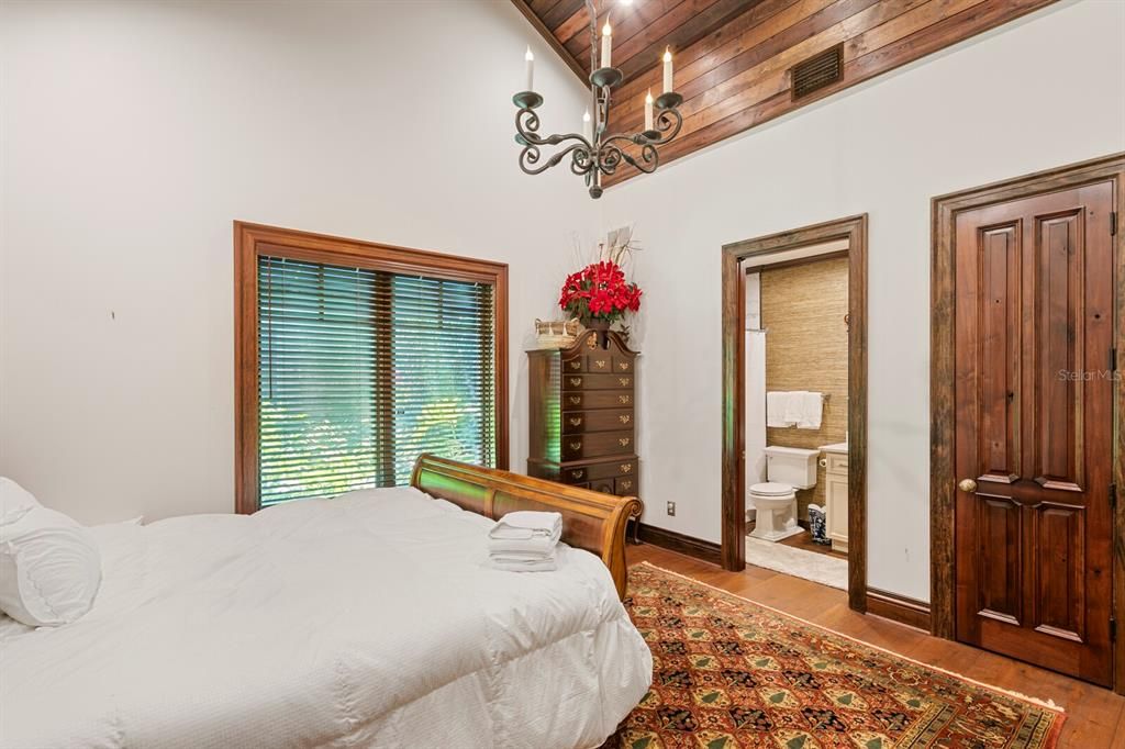 Bedroom, Chandelier, Interior, Wooden Ceilings, Wood Texture Flooring