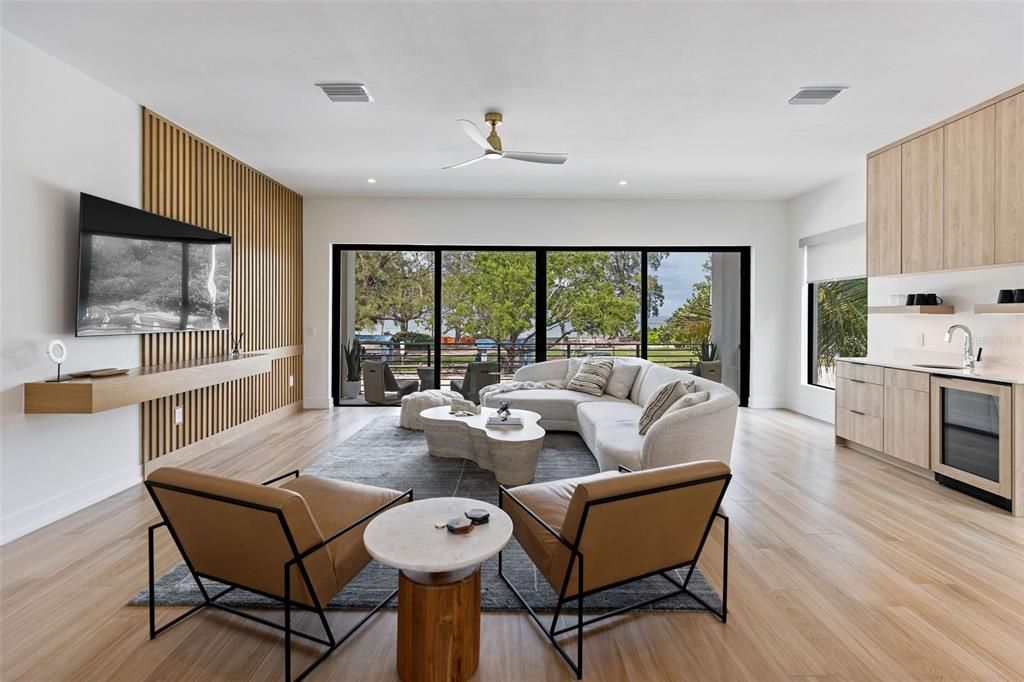 Interior, Living room, Recessed Lighting, Wood Texture Flooring