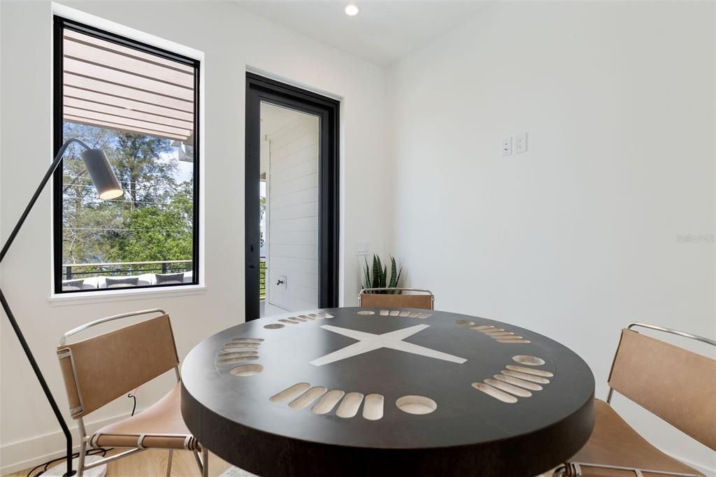 Dining room, Interior, Recessed Lighting, Wood Texture Flooring