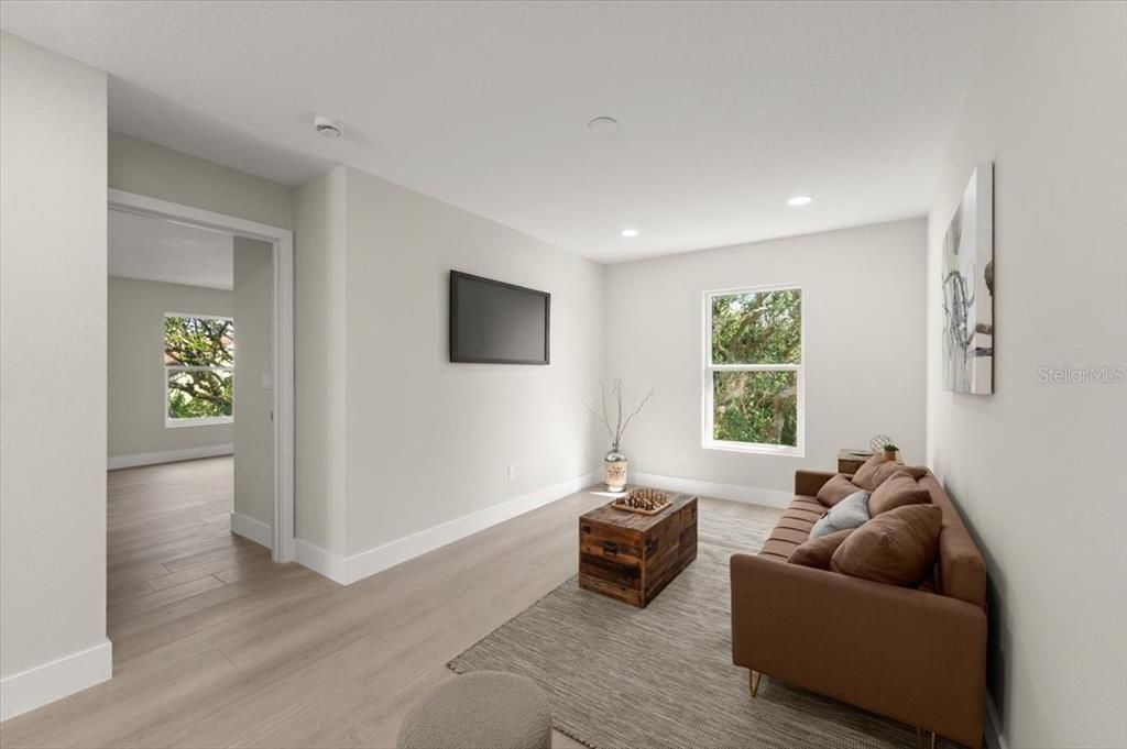 Interior, Living room, Recessed Lighting, Wood Texture Flooring