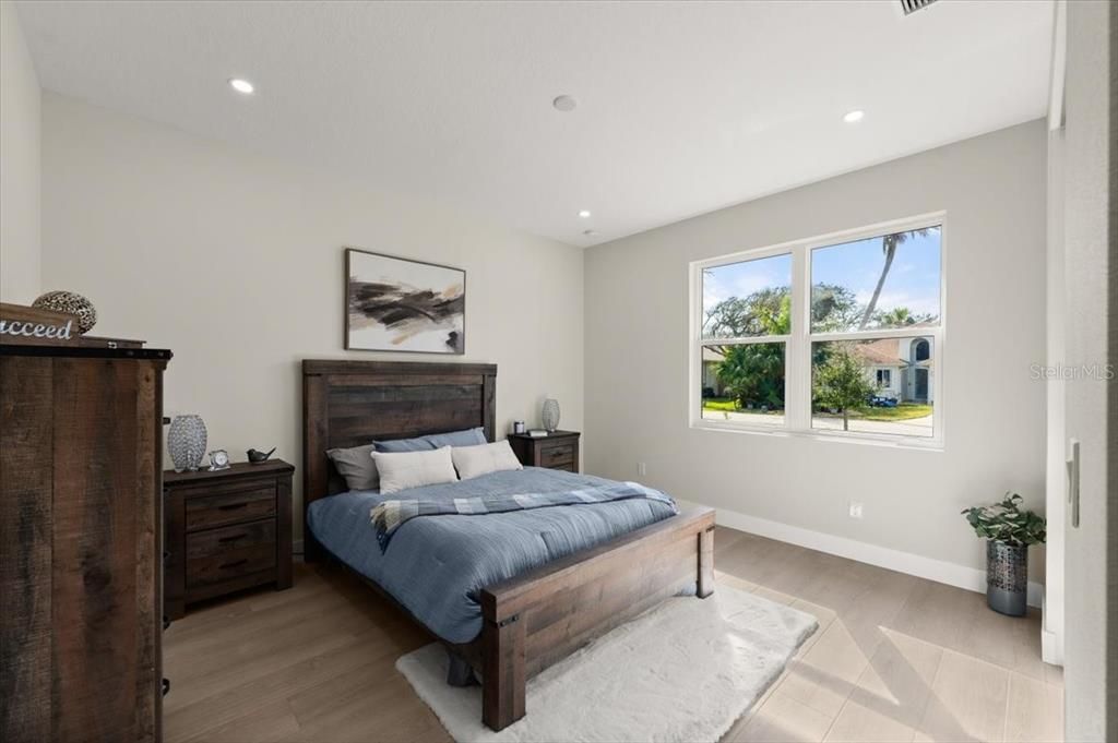 Bedroom, Interior, Recessed Lighting, Wood Texture Flooring