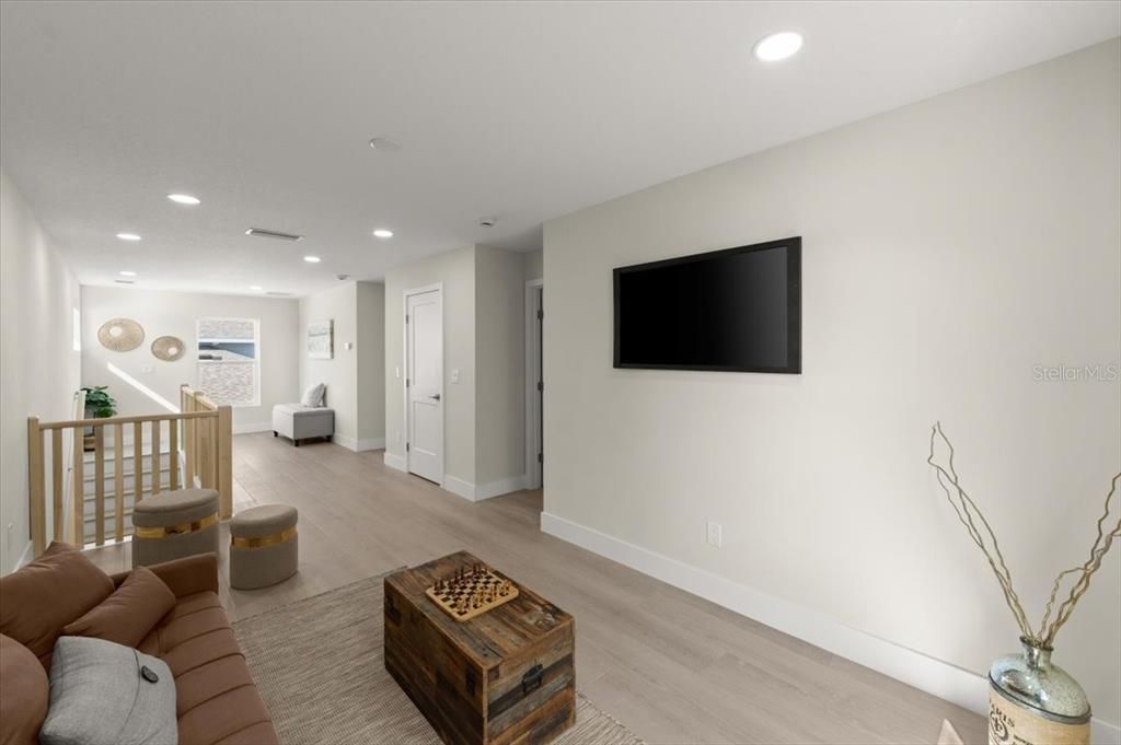 Interior, Living room, Recessed Lighting, Wood Texture Flooring
