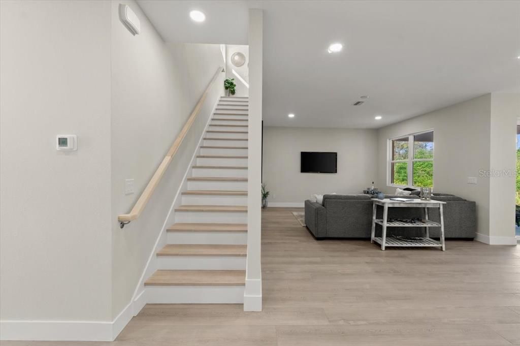 Interior, Living room, Recessed Lighting, Wood Texture Flooring